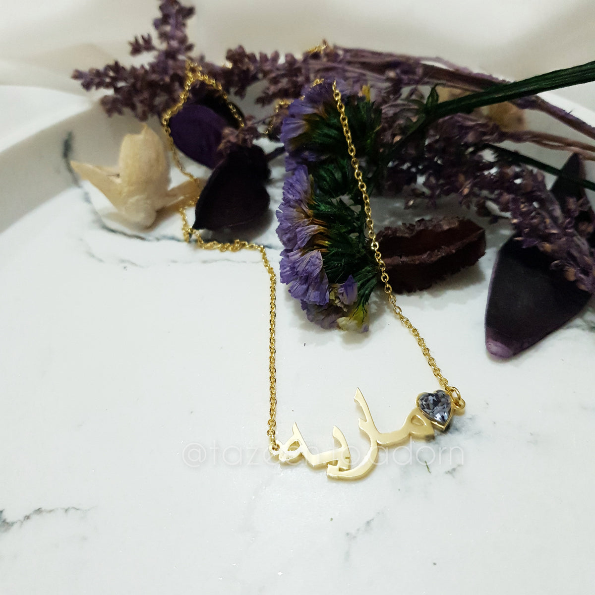 Personalised Custom Single Name necklace with Heart Birthstone - Adults Jewellery Gift Ladies Arabic English - AANAH