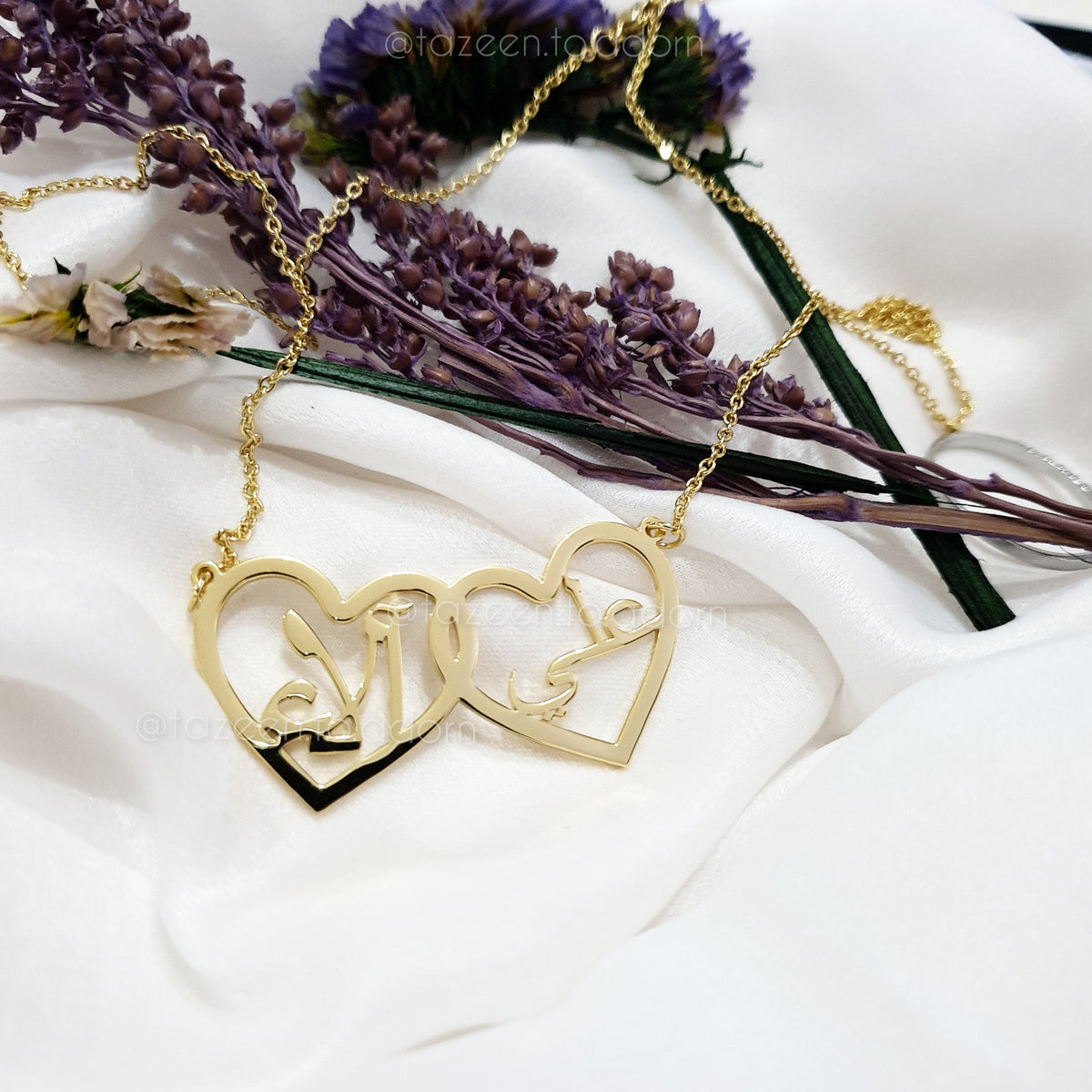 Personalised Custom Two Double Name Hearts Necklace - Couple His & Hers, BFF, Sibling Jewellery Gift - FARA