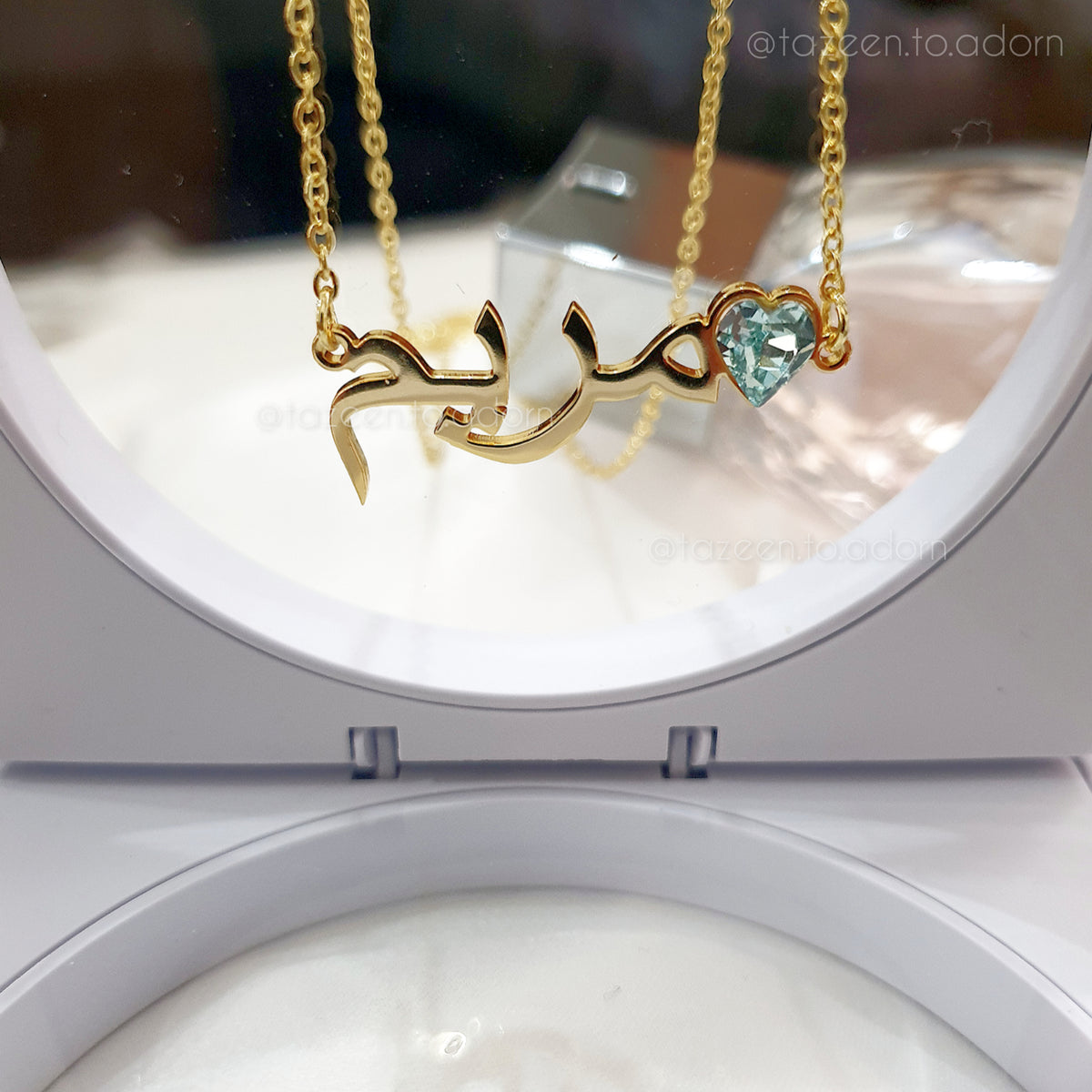 Personalised Custom Single Name necklace with Heart Birthstone - Adults Jewellery Gift Ladies Arabic English - AANAH