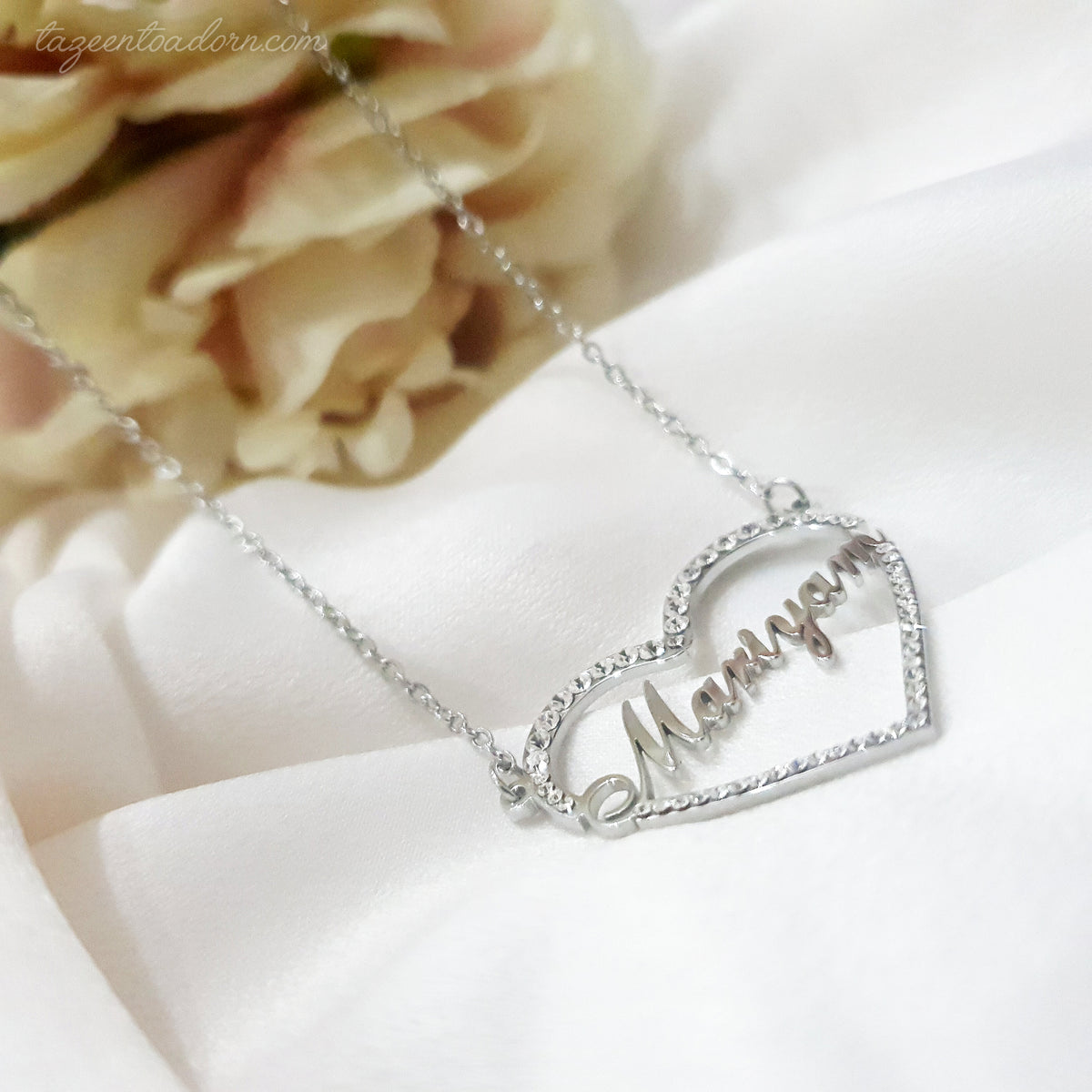 SOPHIA - Faux Diamond Heart Single Name Necklace - Gifts, custom made, Eid