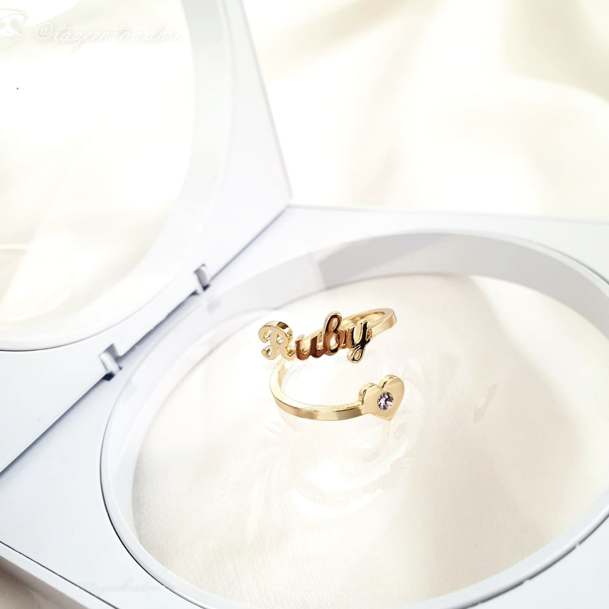 Stunning Personalised Single One Name Ring - Heart & Birthstone  English or Arabic Jewellery - SABRINA