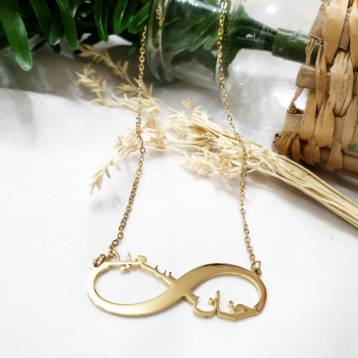 Personalised Custom Signature Double Name Necklace - Love English Arabic Jewellery Gifts - EYANA